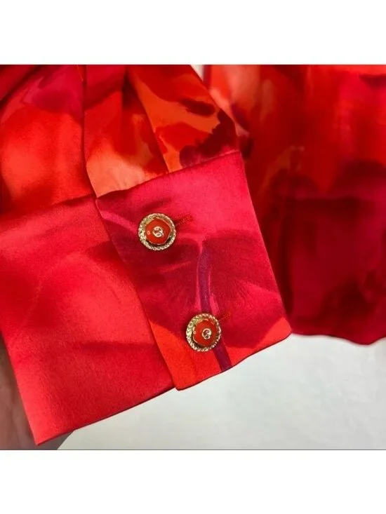 St John Spring 04 Silk Ruffle Button Front Blouse - Picture 5 of 10